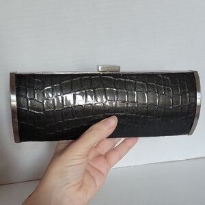 Unlisted Black Clutch Bag Evening Cocktail Metal Croc Embossed Women's Woman's